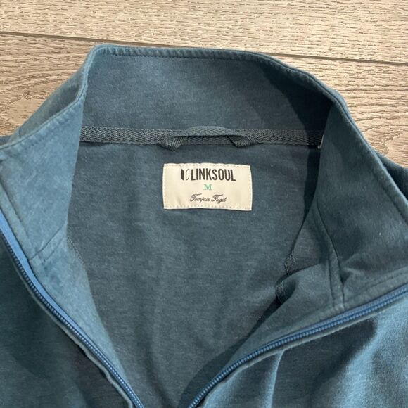 Linksoul Golf Sweater Mens Medium Blue Organic Cotton Pullover Preppy Athletic - Picture 5 of 9